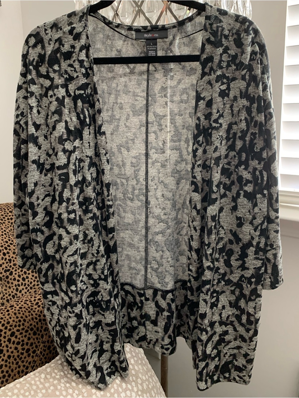 Style & Co. Black and Gray Open Front Cardigan